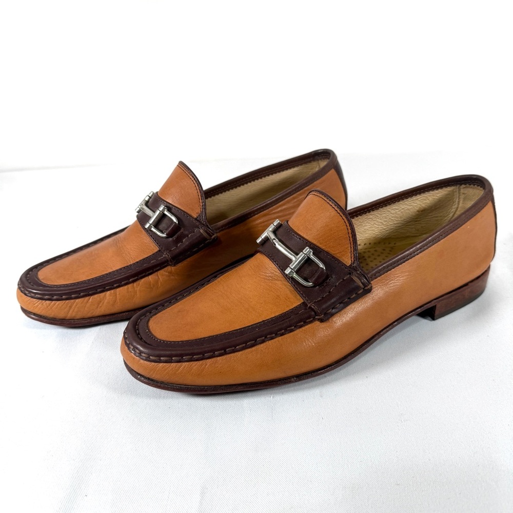 Men's Two-Tone Tan and Dark Brown Leather Bit Loafers, size Men’s 11 - Picture 3 of 9